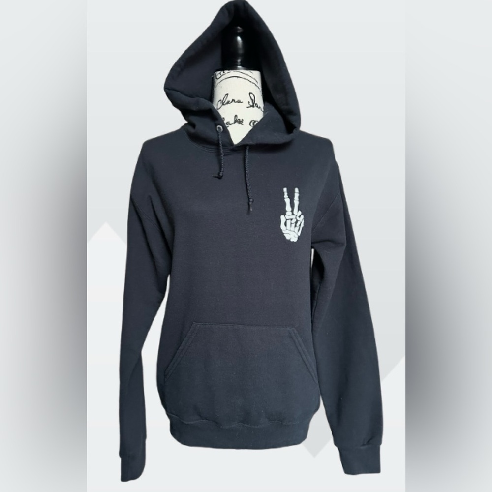 Bowery Supply Co. Black Hoodie with Peace Sign Graphic. Size S